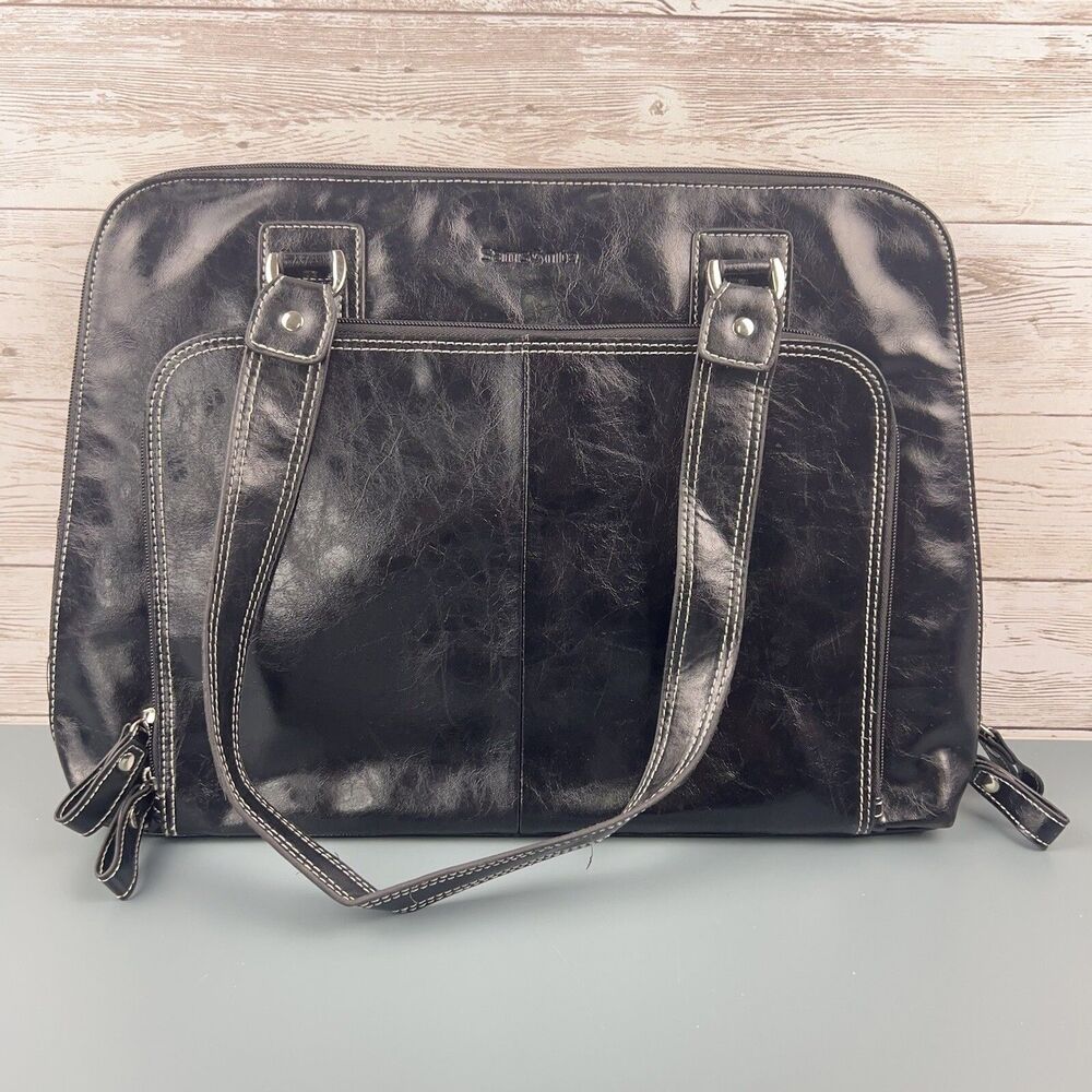 Samsonite Black Leather Laptop Bag Carry On 18x12x3 In Floral Design